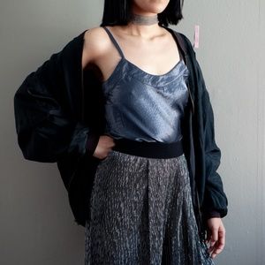 Shiny Metallic Spaghetti Strap Crop Top Tank Top